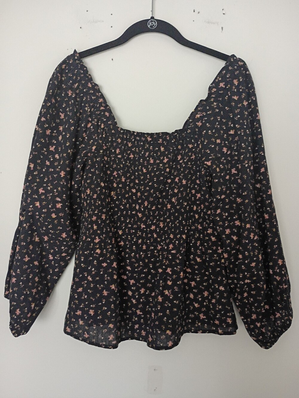 Madewell 100% Cotto Smocked Black Floral Bubble Sleeve Square Neck Blouse Size 2